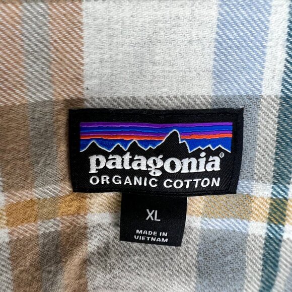 Men's Patagonia 100% Organic Cotton Flannel Button Up Brown/White/Blue Size XL - Picture 4 of 15